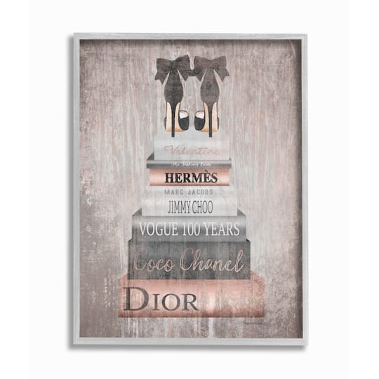 Stupell Industries Luxury Fashion Book Stack & Black Heels Wall Art in Frame
